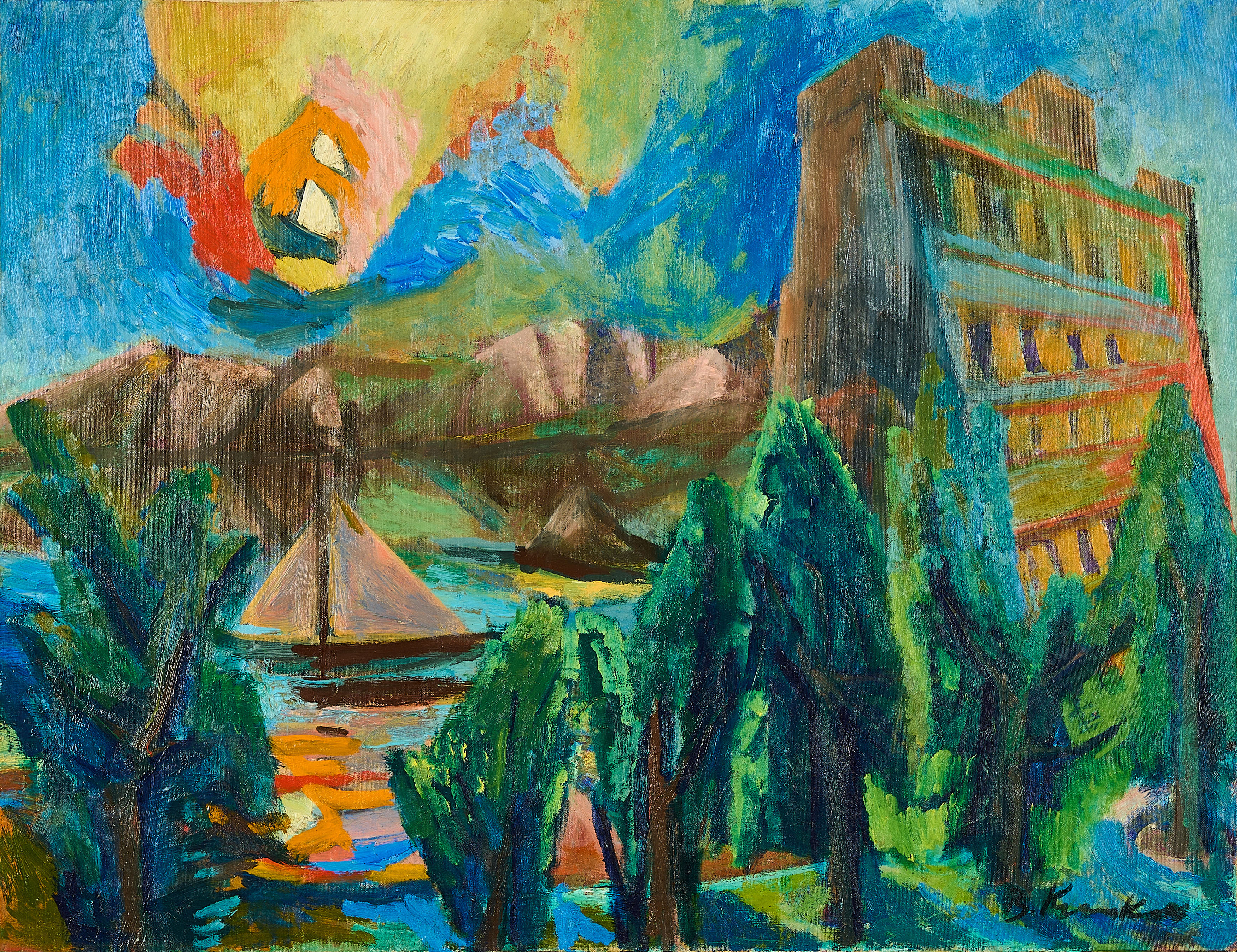 Bruno Krauskopf - Landschaft mit Segelbooten, 76996-4, Van Ham Kunstauktionen