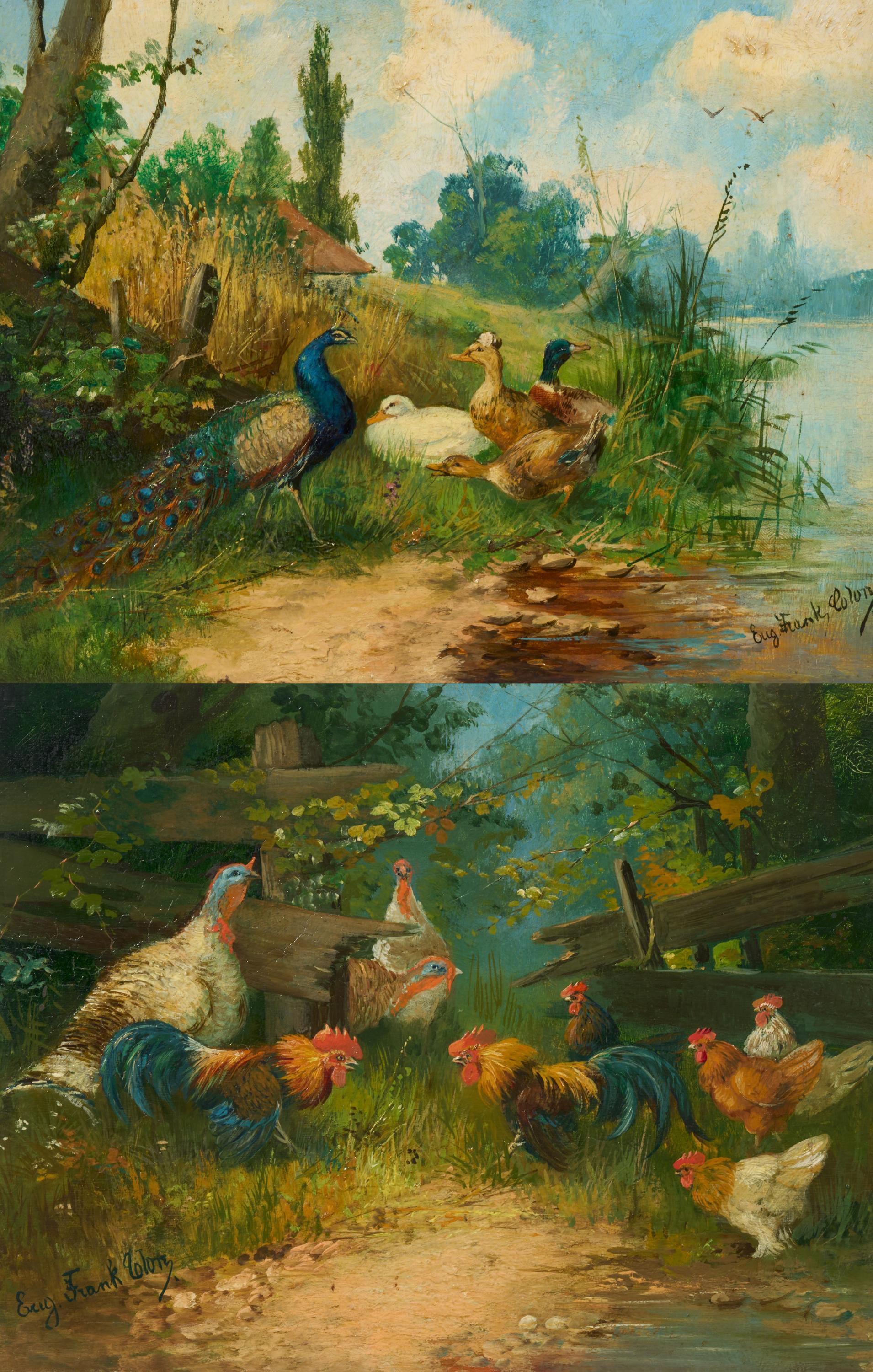 Eugen Frank-Colon - Zwei Gemaelde Hahnenkampf  Pfau und Enten am Wasser, 76201-8, Van Ham Kunstauktionen