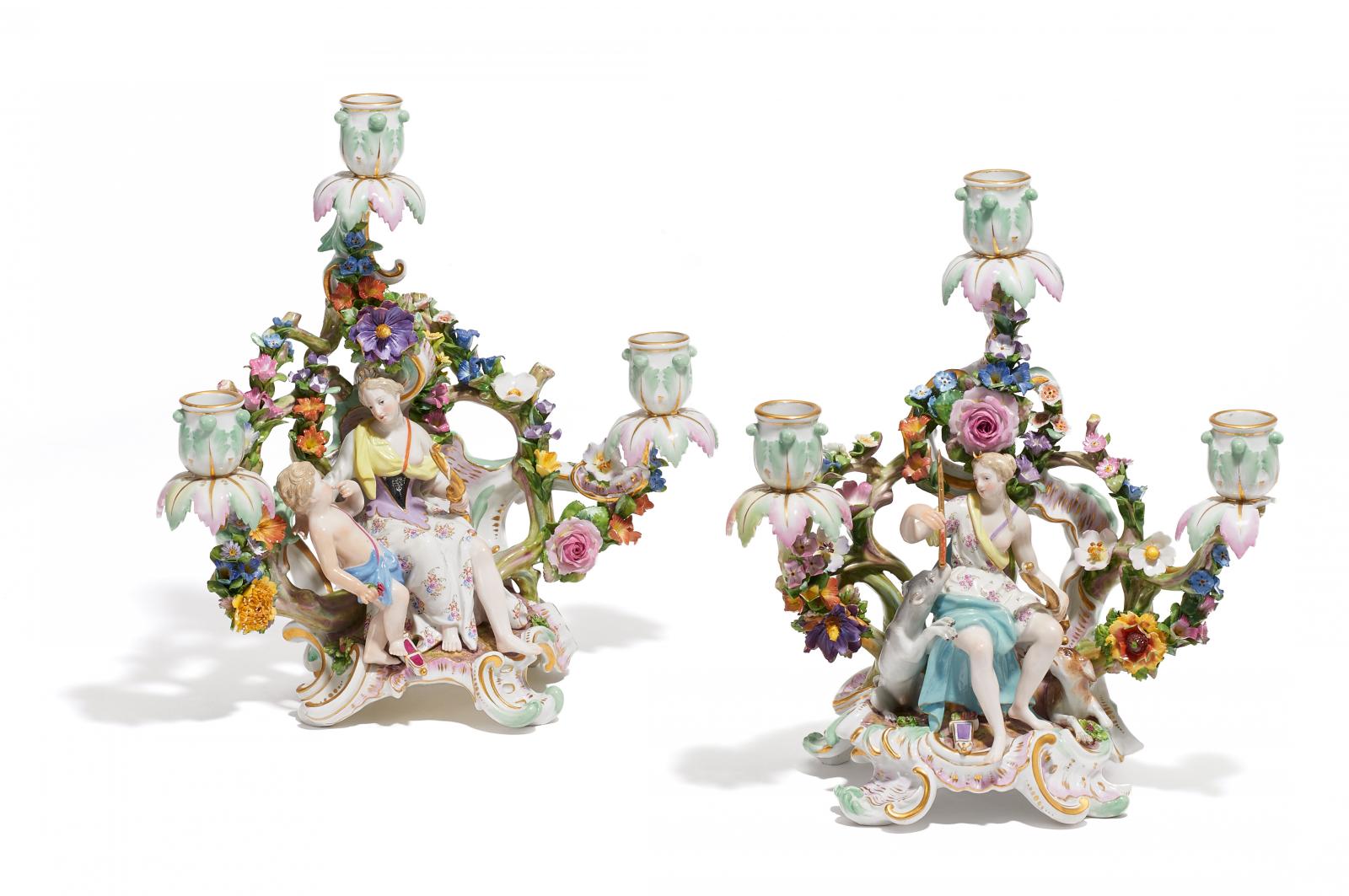 Meissen - Zwei figuerliche Leuchter mit Diana bzw Venus und Amor, 56979-51, Van Ham Kunstauktionen