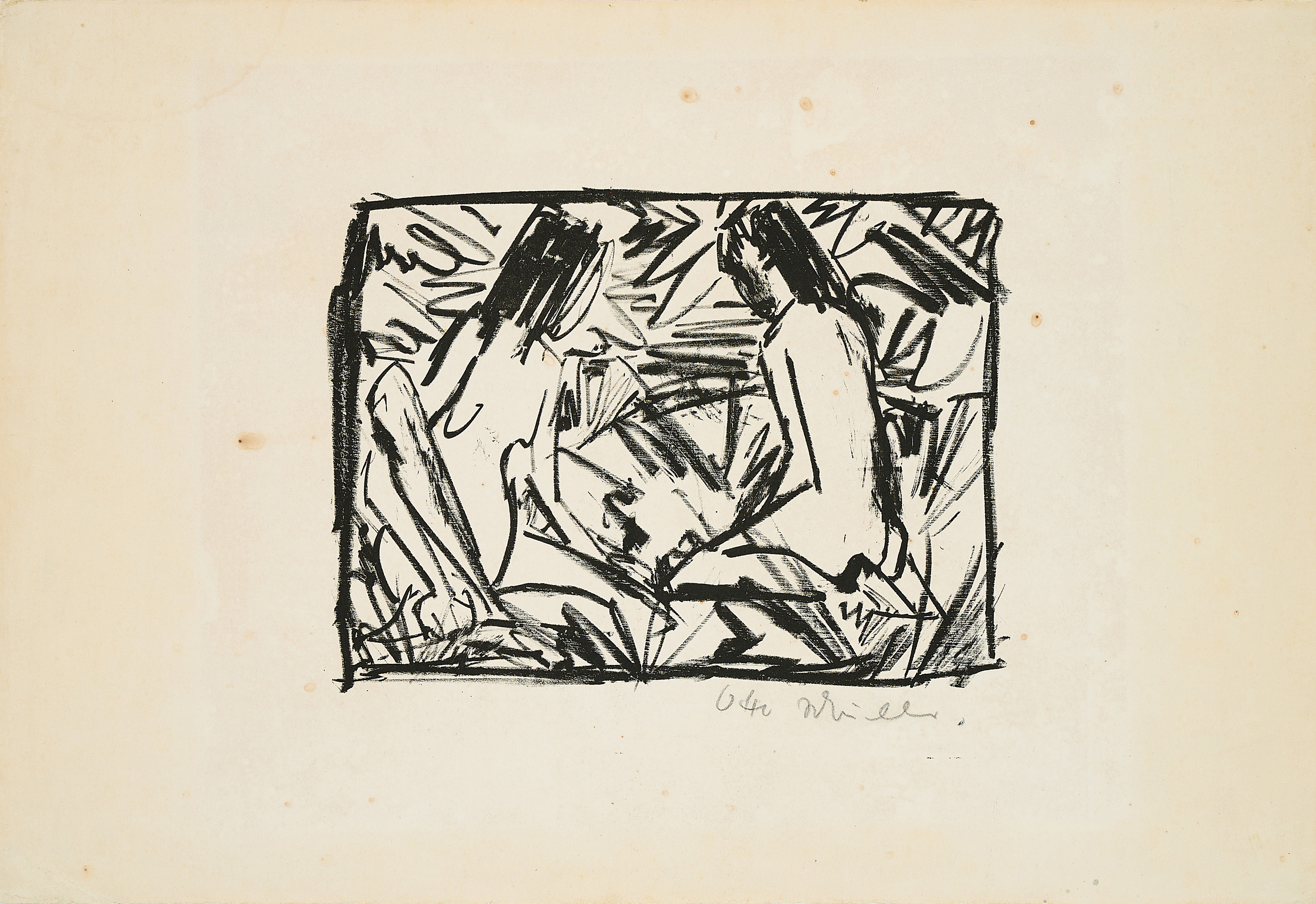 Otto Mueller - Ein sitzendes und ein kniendes Maedchen unter Blaettern, 77945-1, Van Ham Kunstauktionen