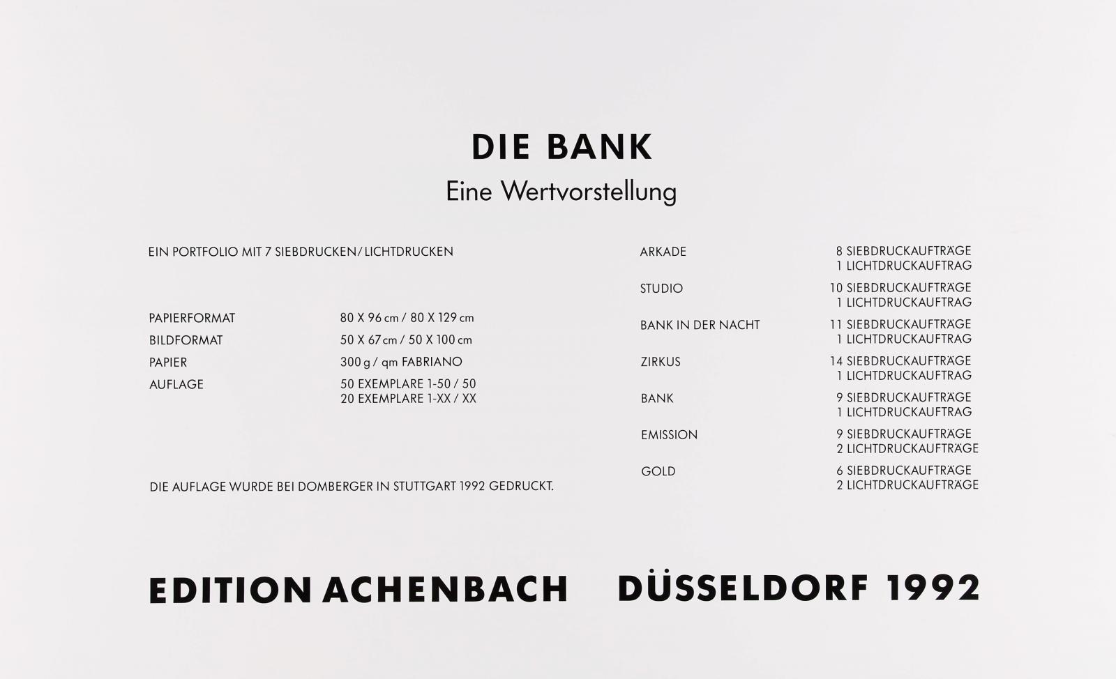 Thomas Huber - Die Bank Eine Wertvorstellung, 57902-64, Van Ham Kunstauktionen