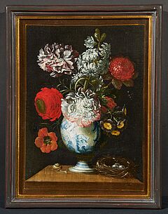 Johann Careel - Zwei Gemaelde Blumenstillleben mit Schmetterling  Blumenstillleben mit Schnecke und Vogelnest, 70275-1, Van Ham Kunstauktionen