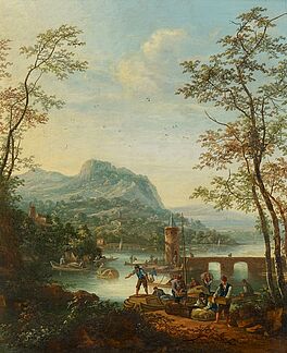 Louis Chalon - Flusslandschaft mit Reisenden, 59396-2, Van Ham Kunstauktionen