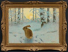 Alfred Weczerzick - Winterlich verschneiter Wald mit Hasen, 77270-4, Van Ham Kunstauktionen