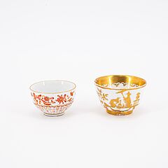 Meissen - Kleine ovale Dose und Koppchen mit Goldchinesen, 76821-192, Van Ham Kunstauktionen