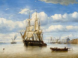 Petrus Paulus Schiedges - Hafen mit Dampfern und vor Anker liegendem Segler, 55517-15, Van Ham Kunstauktionen