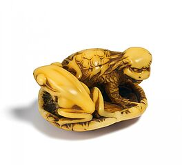 Netsuke Kappa und Frosch auf einem Lotosblatt, 66362-36, Van Ham Kunstauktionen