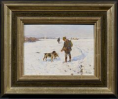 Hugo Muehlig - Bei der Hasenjagd auf winterlich verschneiten Feldern, 66682-3, Van Ham Kunstauktionen