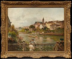 Oswald Achenbach - Blick von der Mittleren Rheinbruecke auf das Basler Muenster, 79876-8, Van Ham Kunstauktionen