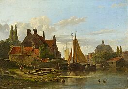 Adrianus Eversen - Hollaendisches Staedtchen am Fluss, 73689-1, Van Ham Kunstauktionen