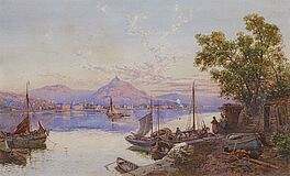 Charles Rowbotham - Morgenstimmung am Rhein vor der Kulisse des Siebengebirges mit dem Drachenfels, 66915-1, Van Ham Kunstauktionen