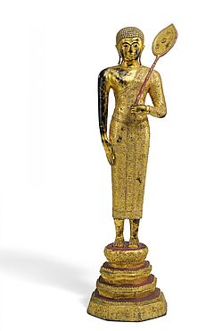 Figur eines buddhistischen Moenchs mit Faecher, 79955-22, Van Ham Kunstauktionen