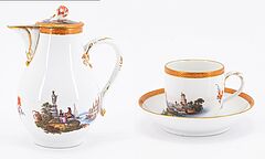 Meissen - Kaffeekanne Tasse und Untertasse mit Landschaften, 79607-13, Van Ham Kunstauktionen