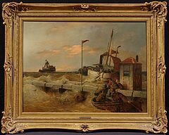 Andreas Achenbach - Fischer am Kai bei rauer See, 80169-1, Van Ham Kunstauktionen