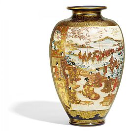 Grosse Satsuma-Vase mit Samurai und Damen, 66906-3, Van Ham Kunstauktionen