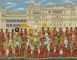 Prozession mit dem Maharana vor dem weissen Palast von Udaipur, 65351-4, Van Ham Kunstauktionen