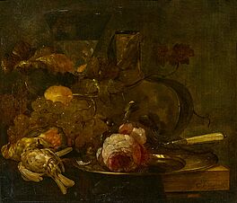 Cornelis Lelienbergh - Stillleben mit erlegten Singvoegeln neben einem Silberteller mit Rose, 73393-2, Van Ham Kunstauktionen