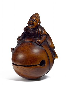 Netsuke Shinto-Priester auf riesiger mokugyo, 65350-48, Van Ham Kunstauktionen