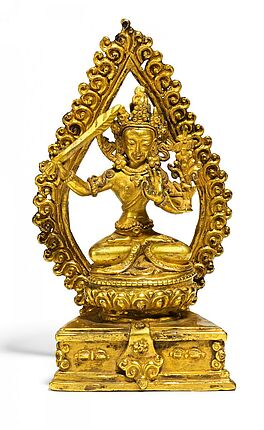 Manjushri auf hohem mehrteiligem Sockel vor einer flammenden Aureole, 65699-4, Van Ham Kunstauktionen