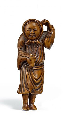 Netsuke Gaukler mit Pferdekopf-Handpuppe, 65350-45, Van Ham Kunstauktionen