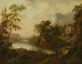 Johann Christian Vollerdt - Flusslandschaft mit Reisenden bei einer Ruine, 69460-2, Van Ham Kunstauktionen