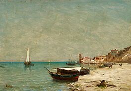 Adolphe Jacques Barthelemy Appian - Strandansicht mit Dorf, 53558-33, Van Ham Kunstauktionen