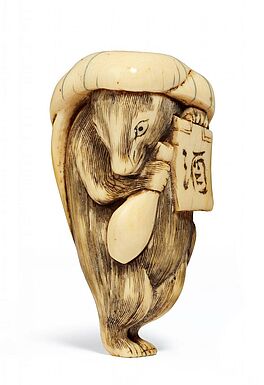 Netsuke Tanuki als Sake-Verkaeufer, 65350-29, Van Ham Kunstauktionen