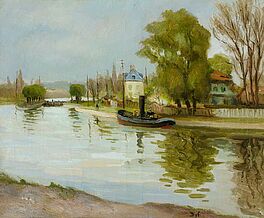 Marcel Dyf - Dampfschiff vor der Schleuse, 65021-12, Van Ham Kunstauktionen