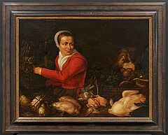 Frans Snyders - Kuechenstillleben mit einer Frau in rotem Oberteil, 79901-2, Van Ham Kunstauktionen