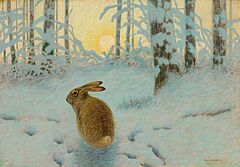 Alfred Weczerzick - Winterlich verschneiter Wald mit Hasen, 77270-4, Van Ham Kunstauktionen