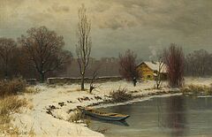 August Splitgerber - Winterlandschaft mit Nachen im Wasser, 75151-17, Van Ham Kunstauktionen