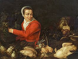 Frans Snyders - Kuechenstillleben mit einer Frau in rotem Oberteil, 79901-2, Van Ham Kunstauktionen