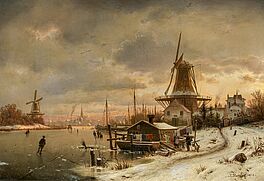 Johannes Bartholomaeus Duntze - Winterabend vor einer hollaendischen Stadt, 75598-1, Van Ham Kunstauktionen