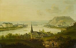 Johannes Jakob Diezler - Zwei Gemaelde mit Ansichten aus dem Rheintal a Kaub mit dem Pfalzgrafenstein und der Burg Gutenfels b Das Schloss in Koblenz mit der gegenueber liegenden Festung Ehrenbreitstein, 65803-1, Van Ham Kunstauktionen