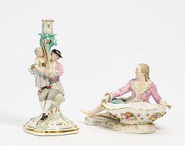 Meissen - Gewuerzschale mit Kavalier und Leuchter mit galantem Herrn, 75026-1, Van Ham Kunstauktionen