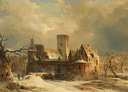 Carl Hilgers - Winterlandschaft mit Jaegern bei einem Wasserschloss, 76688-1, Van Ham Kunstauktionen