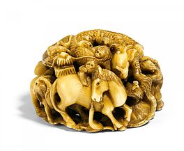 Netsuke Junishi in ryusa manju-Form, 66362-54, Van Ham Kunstauktionen