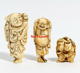 Drei Netsuke Sarumawashi Hotei und Enshi, 66500-266, Van Ham Kunstauktionen