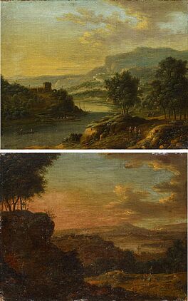 Johann Christian Vollerdt - Zwei Gemaelde Bergige Flusslandschaft mit Personen Sowie Sonnenaufgang in Landschaft, 64564-34, Van Ham Kunstauktionen