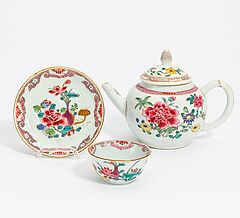 Teekanne Koppchen und Untertasse mit Blumendekor, 64084-68, Van Ham Kunstauktionen
