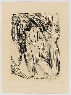 Ernst Ludwig Kirchner - Dame im Regen Cocotte vor Schaufenster auf weiss, 68002-32, Van Ham Kunstauktionen