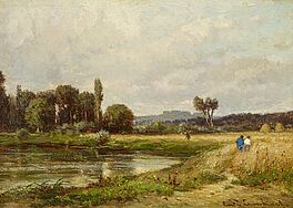 Emile Charles Lambinet - Sommerliche Kornfelder am Seeufer, 57187-4, Van Ham Kunstauktionen