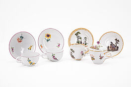 Meissen - Konvolut von 3 Tassen und 1 Deckeltasse mit UT mit Blumen bzw laendlichen Szenen, 75714-3, Van Ham Kunstauktionen