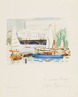 Friedrich Ahlers-Hestermann - Boote am Steg Blick auf die Lombardsbruecke Hamburg, 60748-13, Van Ham Kunstauktionen