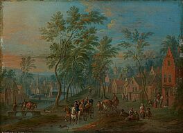 Peeter van Bredael - Dorflandschaft mit Personen und Pferdefuhrwerken, 74060-1, Van Ham Kunstauktionen