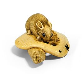 Netsuke Ratte auf angeknabbertem Matsudake-Pilz, 66362-53, Van Ham Kunstauktionen