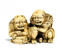 Netsuke Zwei Oni mit Trommel, 66362-51, Van Ham Kunstauktionen