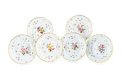 Meissen - 6 Teller mit Korbrelief und Blumenstaffagen, 79451-5, Van Ham Kunstauktionen