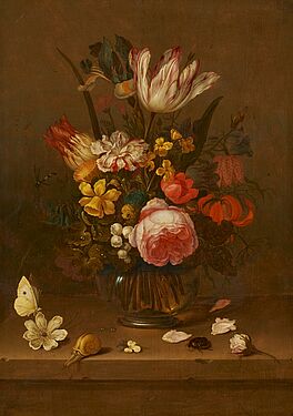 Anthony Claesz II - Ein Blumenstrauss mit Tulpen Rosen Narzissen und Nelken in einer Glasvase, 76147-1, Van Ham Kunstauktionen