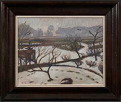 Otto Modersohn - Winterlandschaft in Worpswede Tauwetter Blick von Paulas Fenster, 67112-9, Van Ham Kunstauktionen